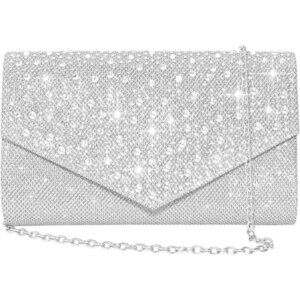 Women Silver Imported Magnetic Purse Rhinestone Envelope Party Handbag